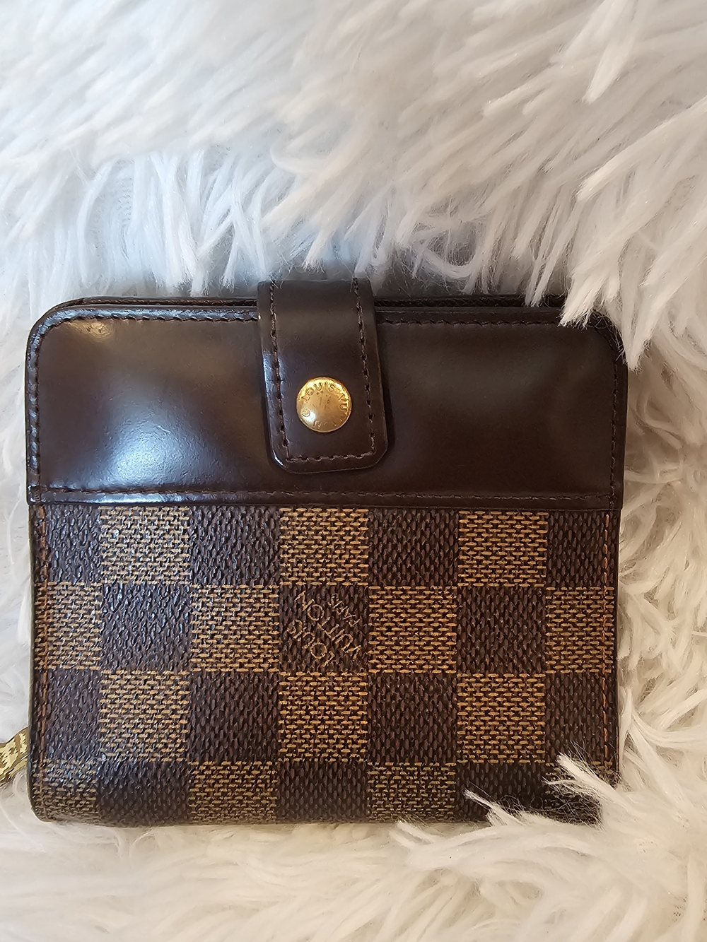 Louis Vuitton Brown Damier Compact Wallet with Dark Leather Trim